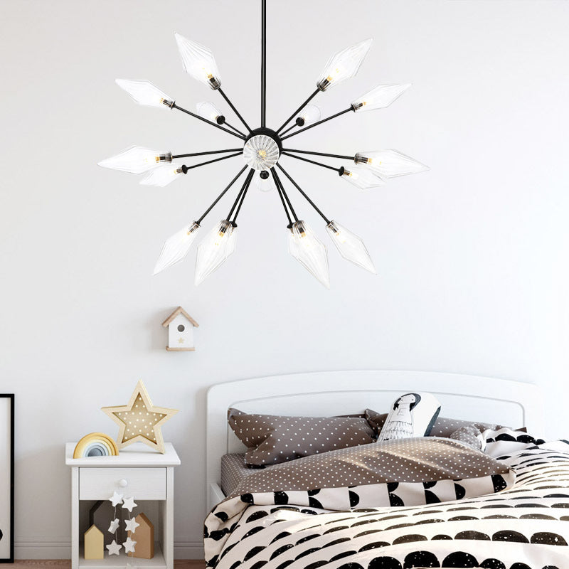 Diamond Shade Chandelier Light Fixture Mid-Century Amber/Clear Ribbed Glass 9/12/15 Lights Living Room Pendant Lighting Clearhalo 'Cast Iron' 'Ceiling Lights' 'Chandeliers' 'Clear' 'Industrial Chandeliers' 'Industrial' 'Metal' 'Middle Century Chandeliers' 'Modern' 'Rustic Chandeliers' 'Tiffany' 'Traditional Chandeliers' Lighting' 282970