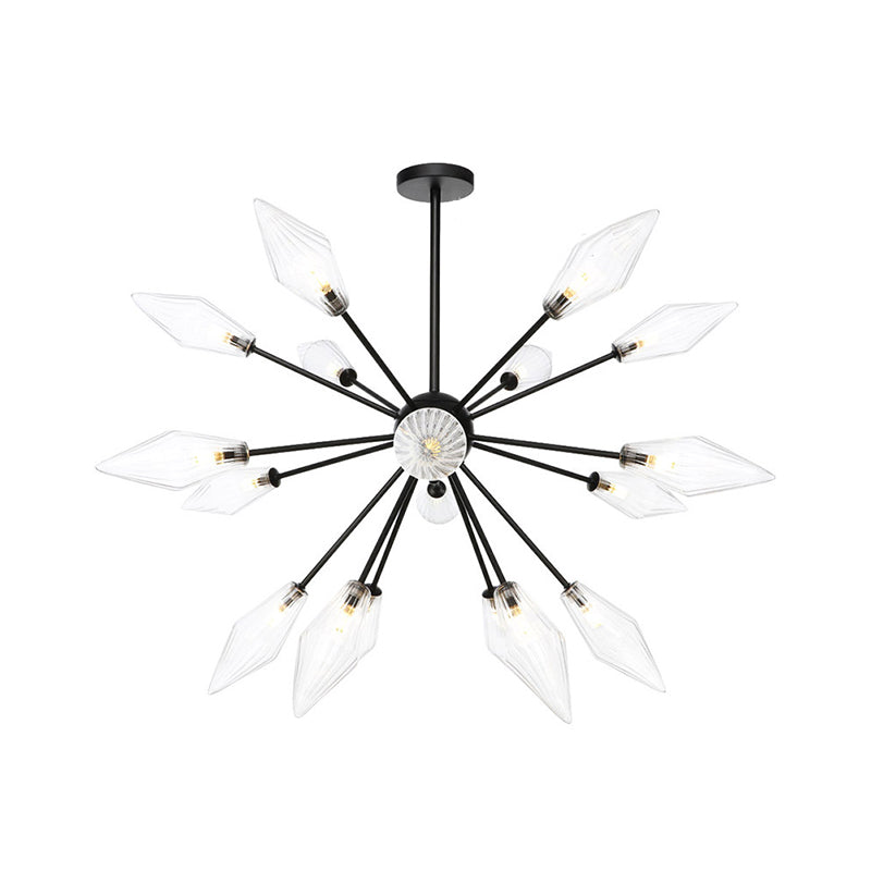 Diamond Shade Chandelier Light Fixture Mid-Century Amber/Clear Ribbed Glass 9/12/15 Lights Living Room Pendant Lighting Clearhalo 'Cast Iron' 'Ceiling Lights' 'Chandeliers' 'Clear' 'Industrial Chandeliers' 'Industrial' 'Metal' 'Middle Century Chandeliers' 'Modern' 'Rustic Chandeliers' 'Tiffany' 'Traditional Chandeliers' Lighting' 282971