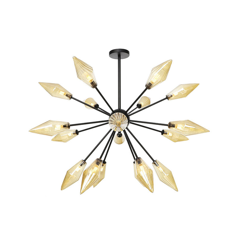 Diamond Shade Chandelier Light Fixture Mid-Century Amber/Clear Ribbed Glass 9/12/15 Lights Living Room Pendant Lighting Clearhalo 'Cast Iron' 'Ceiling Lights' 'Chandeliers' 'Clear' 'Industrial Chandeliers' 'Industrial' 'Metal' 'Middle Century Chandeliers' 'Modern' 'Rustic Chandeliers' 'Tiffany' 'Traditional Chandeliers' Lighting' 282975