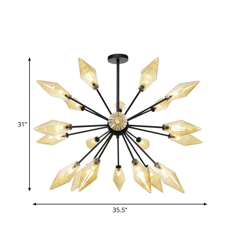 Diamond Shade Chandelier Light Fixture Mid-Century Amber/Clear Ribbed Glass 9/12/15 Lights Living Room Pendant Lighting Clearhalo 'Cast Iron' 'Ceiling Lights' 'Chandeliers' 'Clear' 'Industrial Chandeliers' 'Industrial' 'Metal' 'Middle Century Chandeliers' 'Modern' 'Rustic Chandeliers' 'Tiffany' 'Traditional Chandeliers' Lighting' 282980