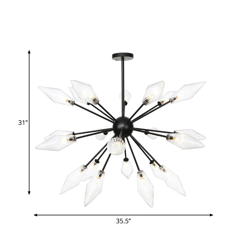 Diamond Shade Chandelier Light Fixture Mid-Century Amber/Clear Ribbed Glass 9/12/15 Lights Living Room Pendant Lighting Clearhalo 'Cast Iron' 'Ceiling Lights' 'Chandeliers' 'Clear' 'Industrial Chandeliers' 'Industrial' 'Metal' 'Middle Century Chandeliers' 'Modern' 'Rustic Chandeliers' 'Tiffany' 'Traditional Chandeliers' Lighting' 282984