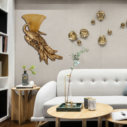 1 Head Sconce Light Fixture Vintage Style Bell Yellow Glass Wall Lamp with Golden Peacock Design, Left/Right Gold Right Clearhalo 'Wall Lamps & Sconces' 'Wall Lights' Lighting' 283010