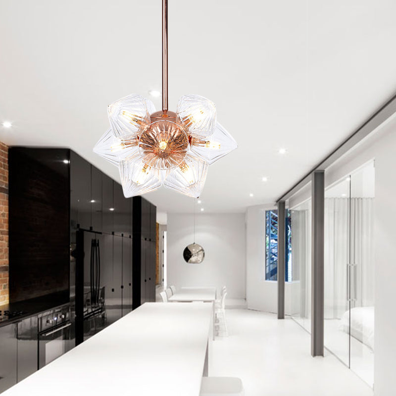 Diamond Amber/Clear Glass Chandelier Lamp Farmhouse Stylish 9/12 Heads Copper/Gold Finish Hanging Lighting Clearhalo 'Cast Iron' 'Ceiling Lights' 'Chandeliers' 'Industrial Chandeliers' 'Industrial' 'Metal' 'Middle Century Chandeliers' 'Rustic Chandeliers' 'Tiffany' Lighting' 283074