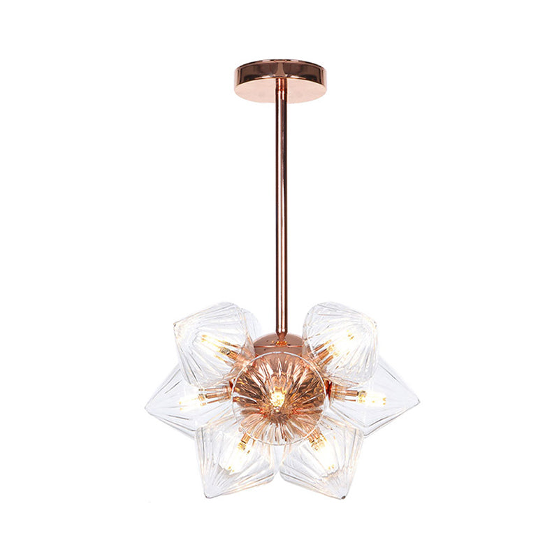 Diamond Amber/Clear Glass Chandelier Lamp Farmhouse Stylish 9/12 Heads Copper/Gold Finish Hanging Lighting Clearhalo 'Cast Iron' 'Ceiling Lights' 'Chandeliers' 'Industrial Chandeliers' 'Industrial' 'Metal' 'Middle Century Chandeliers' 'Rustic Chandeliers' 'Tiffany' Lighting' 283075