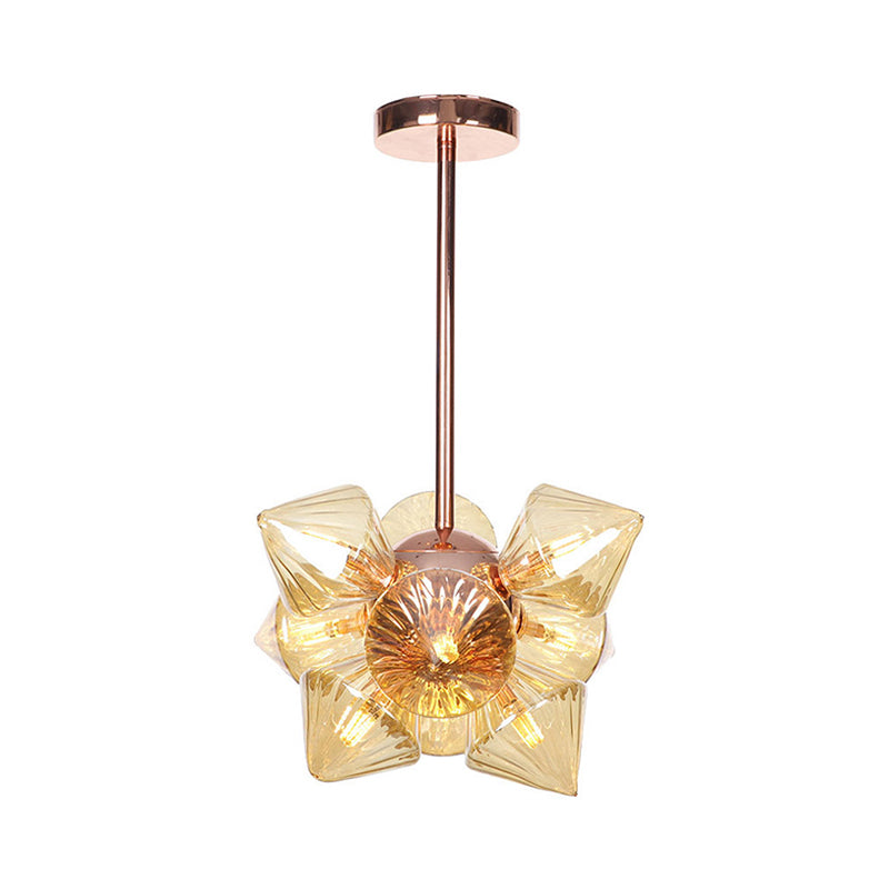 Diamond Amber/Clear Glass Chandelier Lamp Farmhouse Stylish 9/12 Heads Copper/Gold Finish Hanging Lighting Clearhalo 'Cast Iron' 'Ceiling Lights' 'Chandeliers' 'Industrial Chandeliers' 'Industrial' 'Metal' 'Middle Century Chandeliers' 'Rustic Chandeliers' 'Tiffany' Lighting' 283079