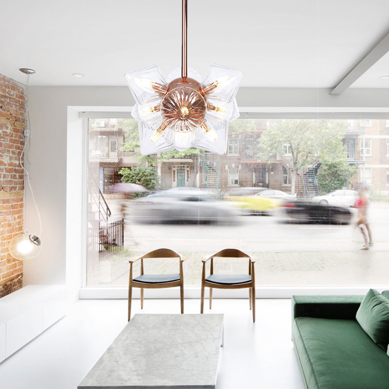 Diamond Amber/Clear Glass Chandelier Lamp Farmhouse Stylish 9/12 Heads Copper/Gold Finish Hanging Lighting Clearhalo 'Cast Iron' 'Ceiling Lights' 'Chandeliers' 'Industrial Chandeliers' 'Industrial' 'Metal' 'Middle Century Chandeliers' 'Rustic Chandeliers' 'Tiffany' Lighting' 283082