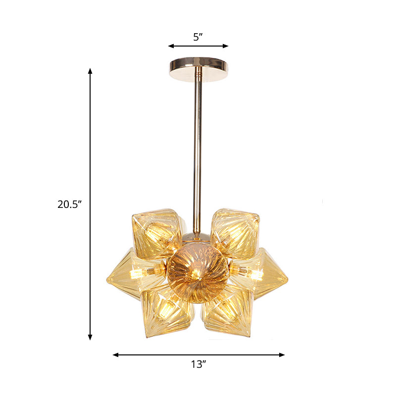 Diamond Amber/Clear Glass Chandelier Lamp Farmhouse Stylish 9/12 Heads Copper/Gold Finish Hanging Lighting Clearhalo 'Cast Iron' 'Ceiling Lights' 'Chandeliers' 'Industrial Chandeliers' 'Industrial' 'Metal' 'Middle Century Chandeliers' 'Rustic Chandeliers' 'Tiffany' Lighting' 283088