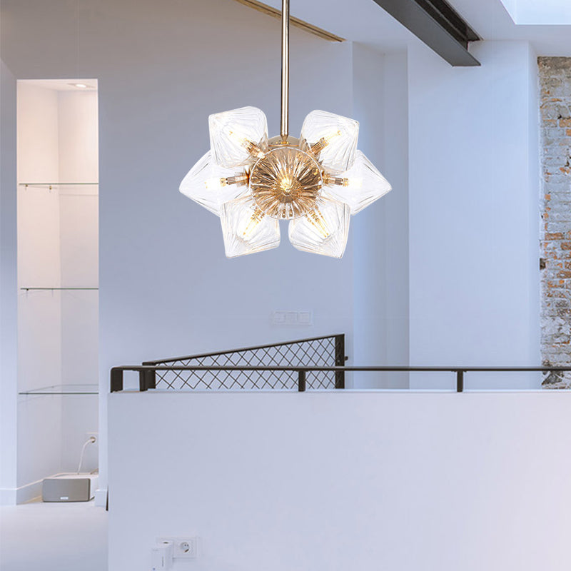 Diamond Amber/Clear Glass Chandelier Lamp Farmhouse Stylish 9/12 Heads Copper/Gold Finish Hanging Lighting Clearhalo 'Cast Iron' 'Ceiling Lights' 'Chandeliers' 'Industrial Chandeliers' 'Industrial' 'Metal' 'Middle Century Chandeliers' 'Rustic Chandeliers' 'Tiffany' Lighting' 283090