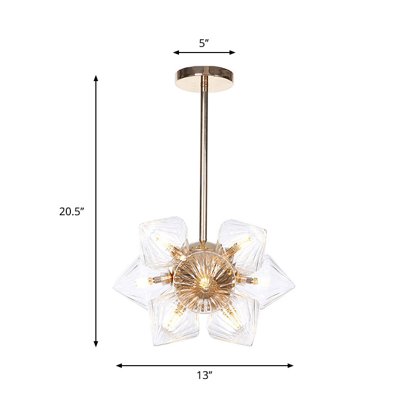 Diamond Amber/Clear Glass Chandelier Lamp Farmhouse Stylish 9/12 Heads Copper/Gold Finish Hanging Lighting Clearhalo 'Cast Iron' 'Ceiling Lights' 'Chandeliers' 'Industrial Chandeliers' 'Industrial' 'Metal' 'Middle Century Chandeliers' 'Rustic Chandeliers' 'Tiffany' Lighting' 283092