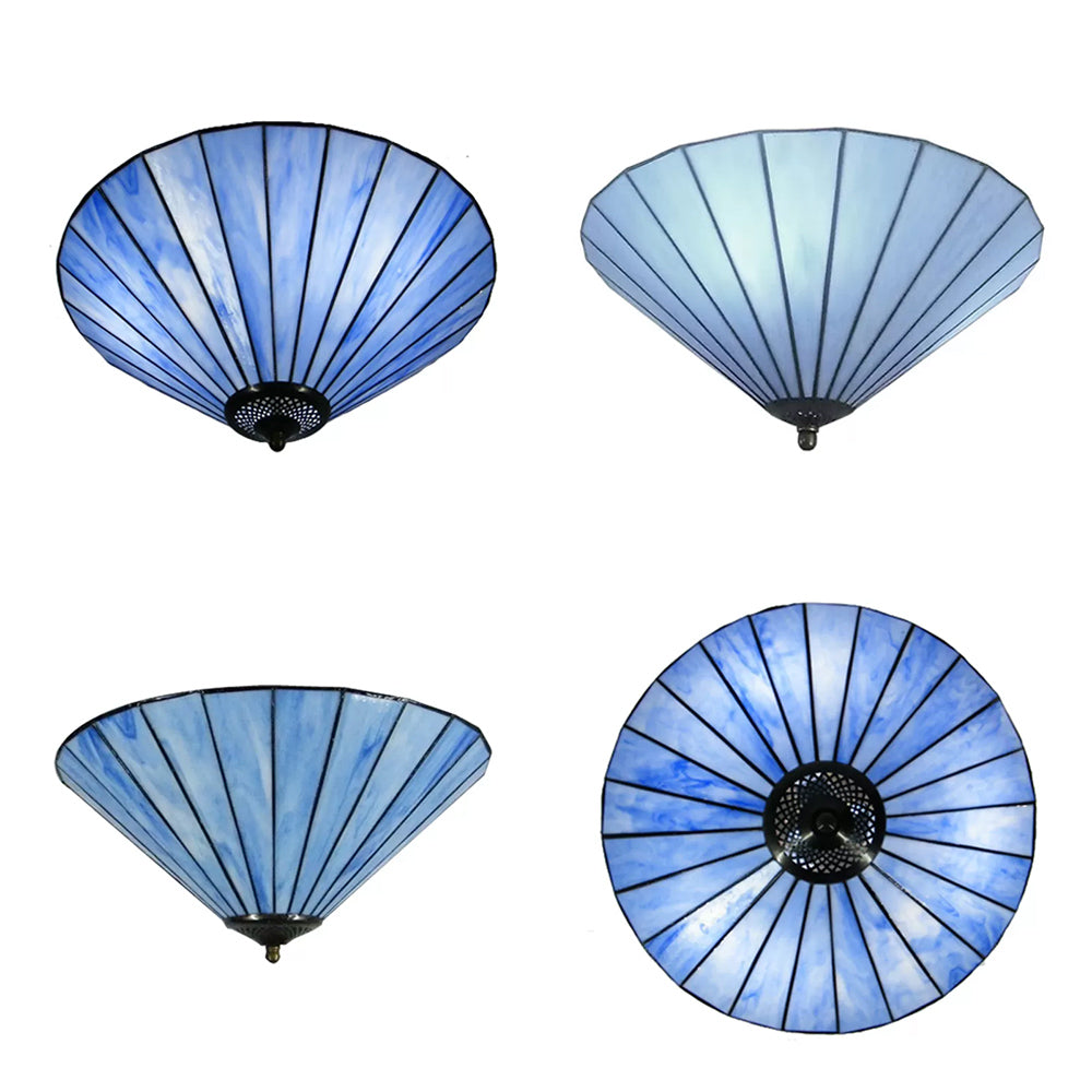 Blue/Blue-White Ceiling Light for Bedroom, Cone Flush Mount Light Fixture with Art Glass Shade Tiffany Style Clearhalo 'Ceiling Lights' 'Close To Ceiling Lights' 'Close to ceiling' 'Flush mount' Lighting' 2831