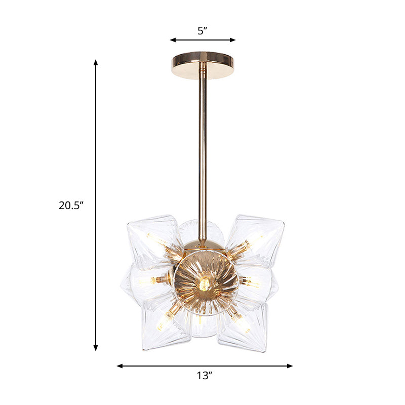 Diamond Amber/Clear Glass Chandelier Lamp Farmhouse Stylish 9/12 Heads Copper/Gold Finish Hanging Lighting Clearhalo 'Cast Iron' 'Ceiling Lights' 'Chandeliers' 'Industrial Chandeliers' 'Industrial' 'Metal' 'Middle Century Chandeliers' 'Rustic Chandeliers' 'Tiffany' Lighting' 283100