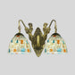 Shell Mosaic Wall Mount Light Tiffany 2 Heads Beige/White-Yellow/Yellow-Blue Sconce Light Fixture with Mermaid Decoration Clearhalo 'Industrial' 'Middle century wall lights' 'Tiffany wall lights' 'Tiffany' 'Wall Lamps & Sconces' 'Wall Lights' Lighting' 28313