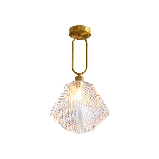 1 Bulb Hexagonal Semi Flush Light Minimalist Clear Prismatic Glass Ceiling Lamp Kit Clearhalo 'Ceiling Lights' 'Chandeliers' 'Close To Ceiling Lights' 'Close to ceiling' 'Glass shade' 'Glass' 'Semi-flushmount' Lighting' 283183