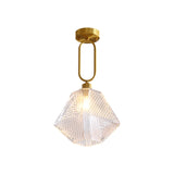1 Bulb Hexagonal Semi Flush Light Minimalist Clear Prismatic Glass Ceiling Lamp Kit Clearhalo 'Ceiling Lights' 'Chandeliers' 'Close To Ceiling Lights' 'Close to ceiling' 'Glass shade' 'Glass' 'Semi-flushmount' Lighting' 283183