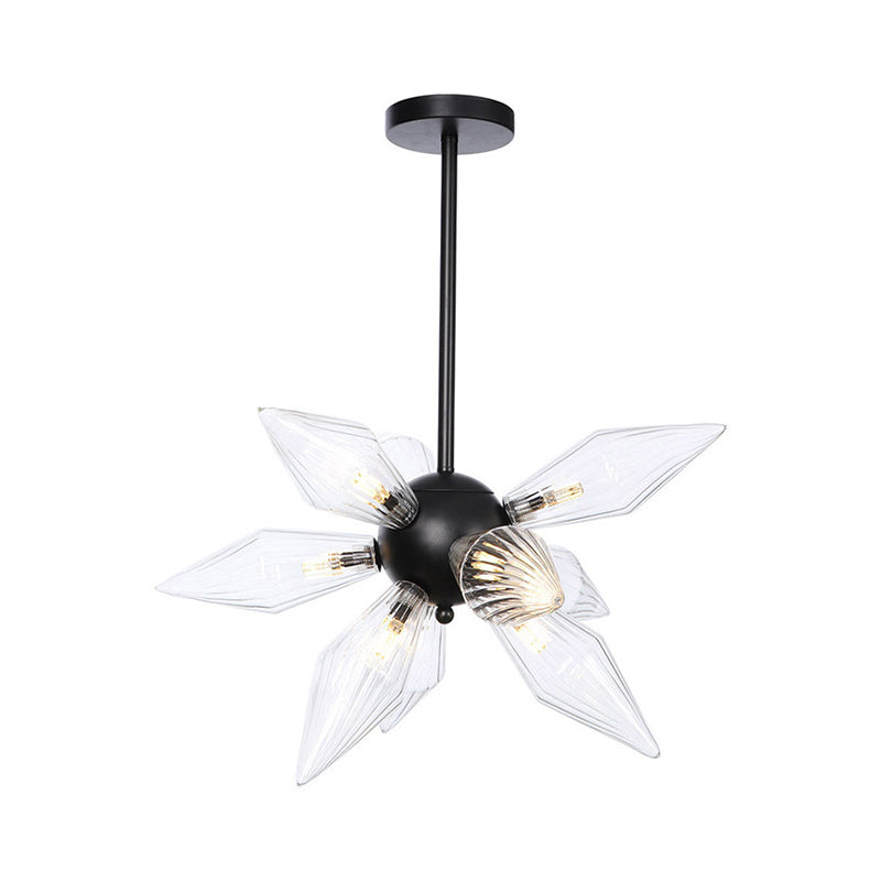 Starburst Design Pendant Lighting Industrial Amber/Clear Ribbed Glass 9/12/15 Heads Bedroom Hanging Chandelier Lamp Clearhalo 'Ceiling Lights' 'Chandeliers' 'Clear' 'Close To Ceiling Lights' 'Glass shade' 'Glass' 'Industrial Chandeliers' 'Industrial' 'Middle Century Chandeliers' 'Modern' 'Tiffany' 'Traditional Chandeliers' Lighting' 283200