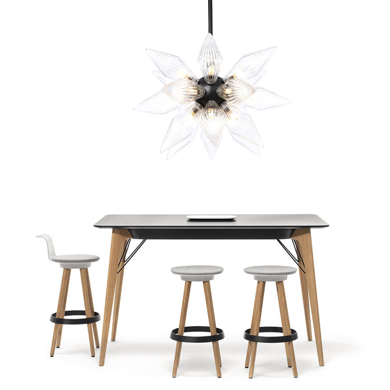 Starburst Design Pendant Lighting Industrial Amber/Clear Ribbed Glass 9/12/15 Heads Bedroom Hanging Chandelier Lamp Clearhalo 'Ceiling Lights' 'Chandeliers' 'Clear' 'Close To Ceiling Lights' 'Glass shade' 'Glass' 'Industrial Chandeliers' 'Industrial' 'Middle Century Chandeliers' 'Modern' 'Tiffany' 'Traditional Chandeliers' Lighting' 283219