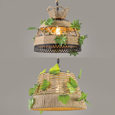 Barrel/Dome Restaurant Hanging Light Fixture Vintage Style Rope 1 Head Beige Suspension Lamp Clearhalo 'Ceiling Lights' 'Industrial Pendants' 'Industrial' 'Middle Century Pendants' 'Pendant Lights' 'Pendants' 'Tiffany' Lighting' 28325