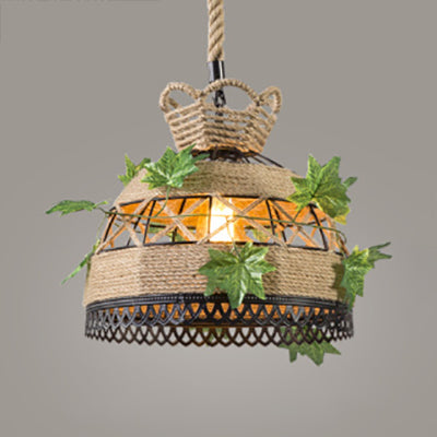 Barrel/Dome Restaurant Hanging Light Fixture Vintage Style Rope 1 Head Beige Suspension Lamp Beige Dome Clearhalo 'Ceiling Lights' 'Industrial Pendants' 'Industrial' 'Middle Century Pendants' 'Pendant Lights' 'Pendants' 'Tiffany' Lighting' 28326