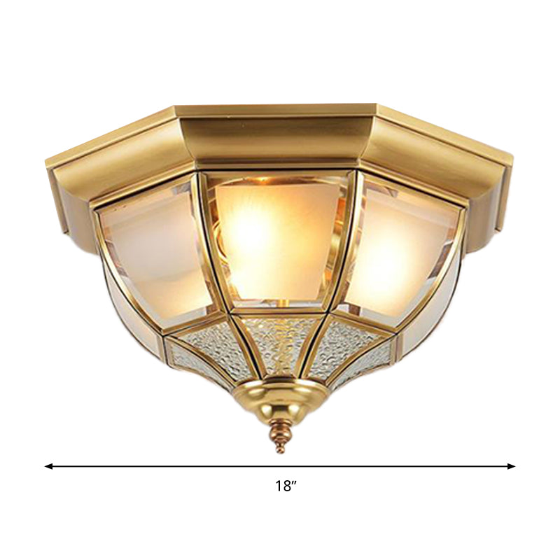 14"/18" W Faceted Dining Room Flush Lamp Traditional Clear Glass 3/4 Lights Brass Finish Ceiling Lighting Clearhalo 'Ceiling Lights' 'Close To Ceiling Lights' 'Close to ceiling' 'Flush mount' Lighting' 283271