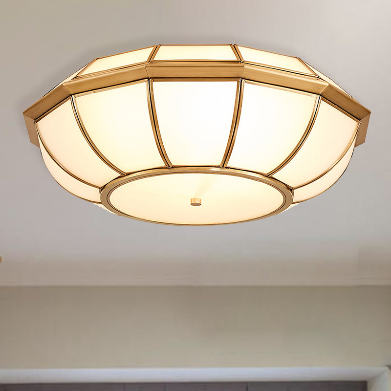 Brass Finish Basket Flush Mount Light Retro Style 4 Bulbs Living Room Ceiling Lamp Clearhalo 'Ceiling Lights' 'Close To Ceiling Lights' 'Close to ceiling' 'Flush mount' Lighting' 283274