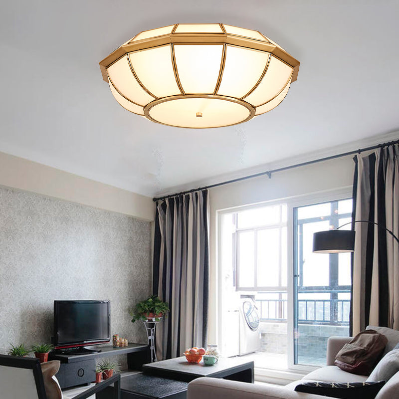 Brass Finish Basket Flush Mount Light Retro Style 4 Bulbs Living Room Ceiling Lamp Clearhalo 'Ceiling Lights' 'Close To Ceiling Lights' 'Close to ceiling' 'Flush mount' Lighting' 283275