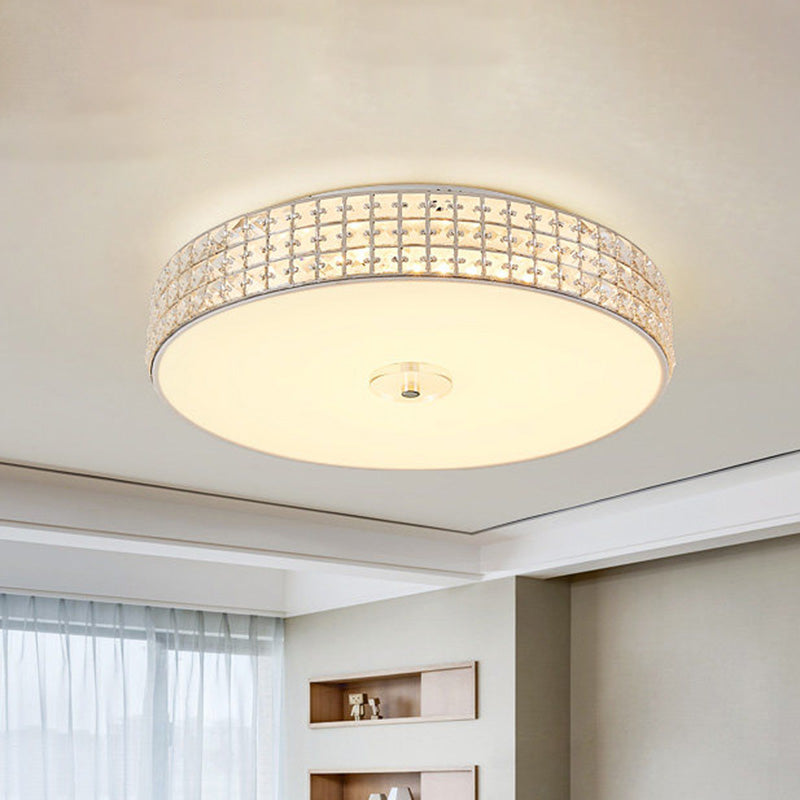 K9 Crystal Drum Flush Mount Lighting Minimalist Silver 12"/16"/19.5" Wide LED Ceiling Light for Bedroom Silver Clearhalo 'Ceiling Lights' 'Close To Ceiling Lights' 'Close to ceiling' 'Flush mount' Lighting' 283279