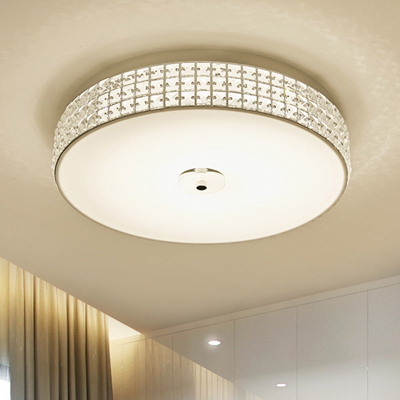 K9 Crystal Drum Flush Mount Lighting Minimalist Silver 12"/16"/19.5" Wide LED Ceiling Light for Bedroom Clearhalo 'Ceiling Lights' 'Close To Ceiling Lights' 'Close to ceiling' 'Flush mount' Lighting' 283280
