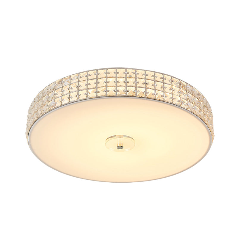 K9 Crystal Drum Flush Mount Lighting Minimalist Silver 12"/16"/19.5" Wide LED Ceiling Light for Bedroom Clearhalo 'Ceiling Lights' 'Close To Ceiling Lights' 'Close to ceiling' 'Flush mount' Lighting' 283282