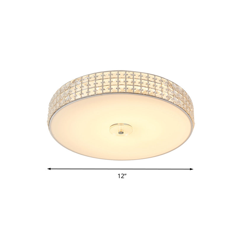 K9 Crystal Drum Flush Mount Lighting Minimalist Silver 12"/16"/19.5" Wide LED Ceiling Light for Bedroom Clearhalo 'Ceiling Lights' 'Close To Ceiling Lights' 'Close to ceiling' 'Flush mount' Lighting' 283283