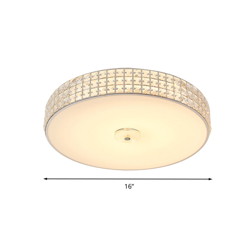 K9 Crystal Drum Flush Mount Lighting Minimalist Silver 12"/16"/19.5" Wide LED Ceiling Light for Bedroom Clearhalo 'Ceiling Lights' 'Close To Ceiling Lights' 'Close to ceiling' 'Flush mount' Lighting' 283284