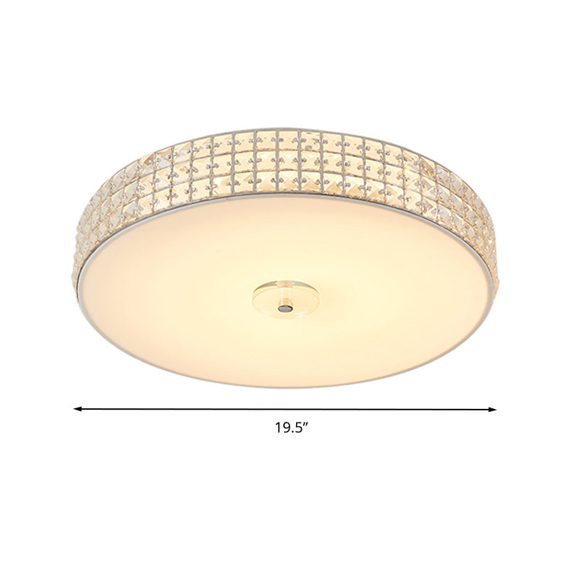 K9 Crystal Drum Flush Mount Lighting Minimalist Silver 12"/16"/19.5" Wide LED Ceiling Light for Bedroom Clearhalo 'Ceiling Lights' 'Close To Ceiling Lights' 'Close to ceiling' 'Flush mount' Lighting' 283285