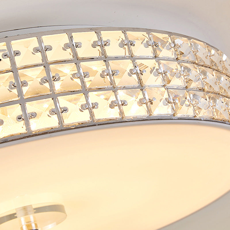 K9 Crystal Drum Flush Mount Lighting Minimalist Silver 12"/16"/19.5" Wide LED Ceiling Light for Bedroom Clearhalo 'Ceiling Lights' 'Close To Ceiling Lights' 'Close to ceiling' 'Flush mount' Lighting' 283286