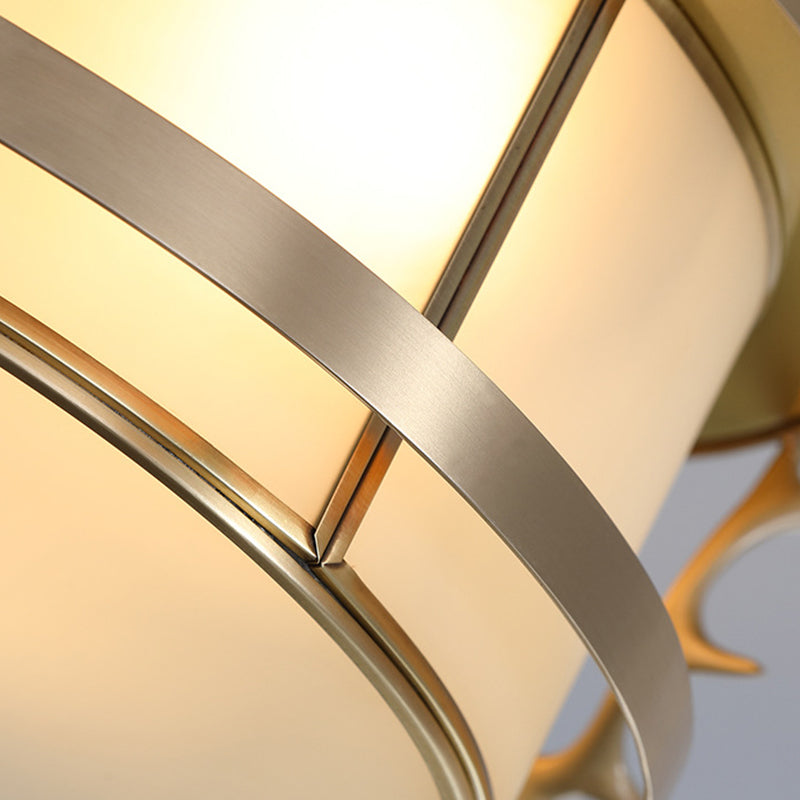 Brass Antler Element Ceiling Lamp Vintage Metallic 4-Light Bedroom Flush Mount Light with Opal Glass Shade Clearhalo 'Ceiling Lights' 'Close To Ceiling Lights' 'Close to ceiling' 'Flush mount' Lighting' 283300