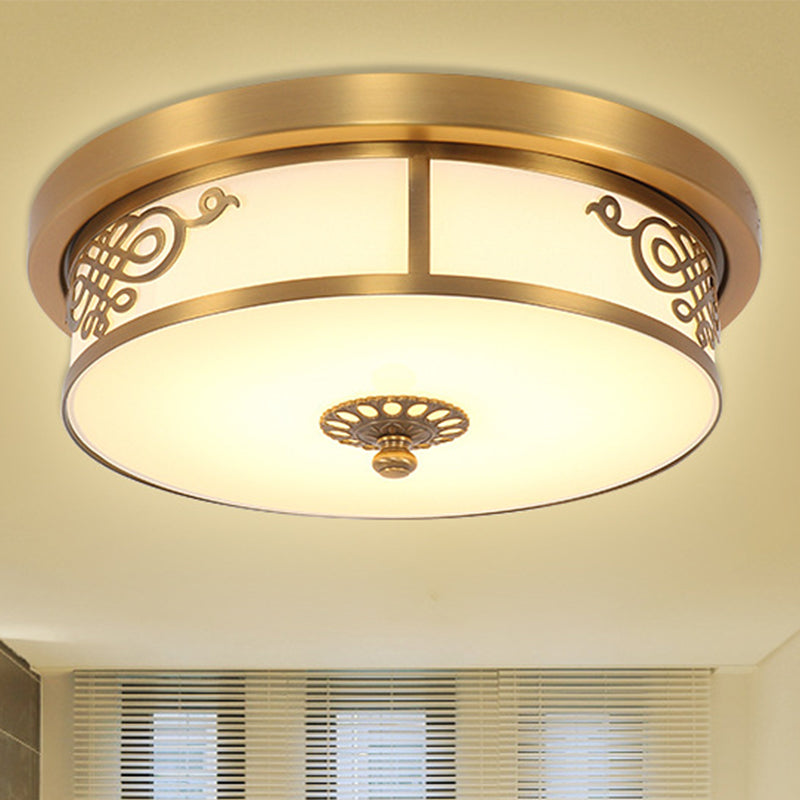 Brass Finish LED Ceiling Light 12"/16"/19.5" Dia Traditional Metallic Round Flushmount Light in Second Gear Clearhalo 'Ceiling Lights' 'Close To Ceiling Lights' 'Close to ceiling' 'Flush mount' Lighting' 283342