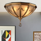 14"/18" Wide 4 Lights Living Room Flush Light Fixture Traditional Brass Flush Mount Lighting with Bowl Frosted Glass Shade Clearhalo 'Ceiling Lights' 'Close To Ceiling Lights' 'Close to ceiling' 'Flush mount' Lighting' 283370