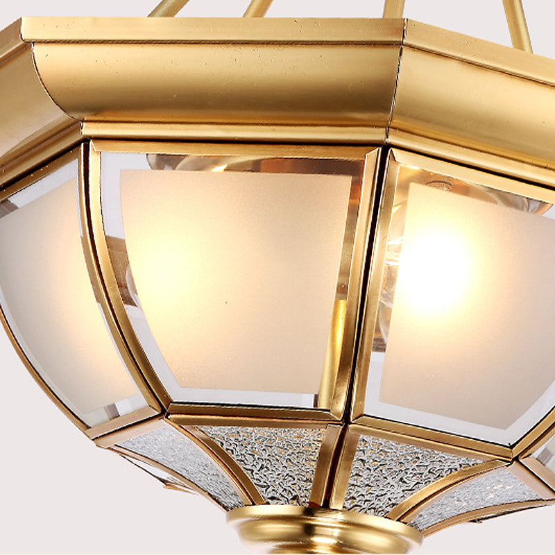 14"/18" W Tapered Bedroom Semi Mount Light Traditional Opal Glass 3/4 Bulbs Brass Finish Flush Ceiling Lamp Clearhalo 'Ceiling Lights' 'Close To Ceiling Lights' 'Close to ceiling' 'Glass shade' 'Glass' 'Semi-flushmount' Lighting' 283423