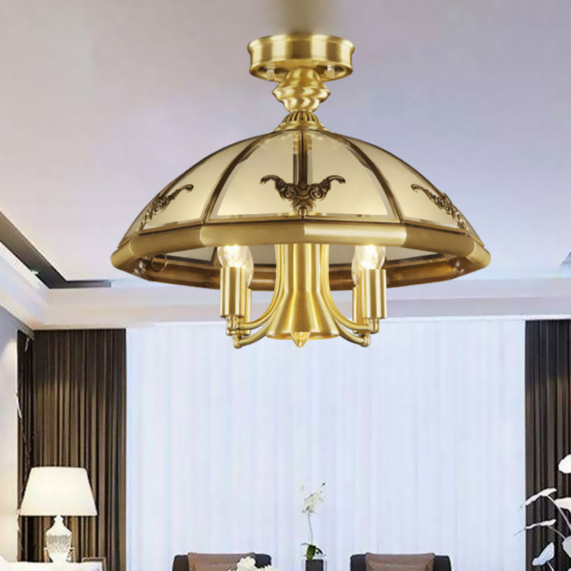 5 Bulbs Sheep/Oval Ceiling Light Fixture Vintage Brass Mouth Blown Opal Glass Semi Flush Mount Lighting for Bedroom Brass Sheep Clearhalo 'Ceiling Lights' 'Close To Ceiling Lights' 'Close to ceiling' 'Glass shade' 'Glass' 'Semi-flushmount' Lighting' 283435
