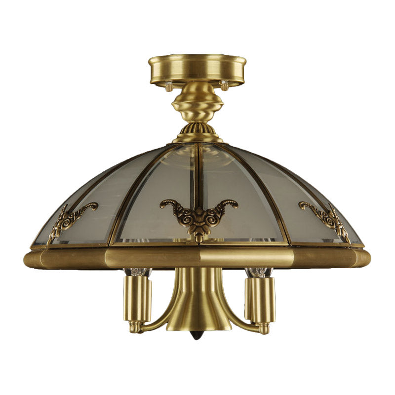 5 Bulbs Sheep/Oval Ceiling Light Fixture Vintage Brass Mouth Blown Opal Glass Semi Flush Mount Lighting for Bedroom Clearhalo 'Ceiling Lights' 'Close To Ceiling Lights' 'Close to ceiling' 'Glass shade' 'Glass' 'Semi-flushmount' Lighting' 283438