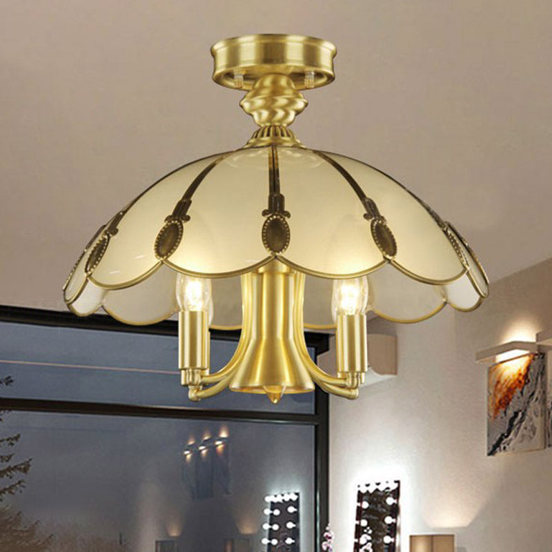 5 Bulbs Sheep/Oval Ceiling Light Fixture Vintage Brass Mouth Blown Opal Glass Semi Flush Mount Lighting for Bedroom Brass Oval Clearhalo 'Ceiling Lights' 'Close To Ceiling Lights' 'Close to ceiling' 'Glass shade' 'Glass' 'Semi-flushmount' Lighting' 283441