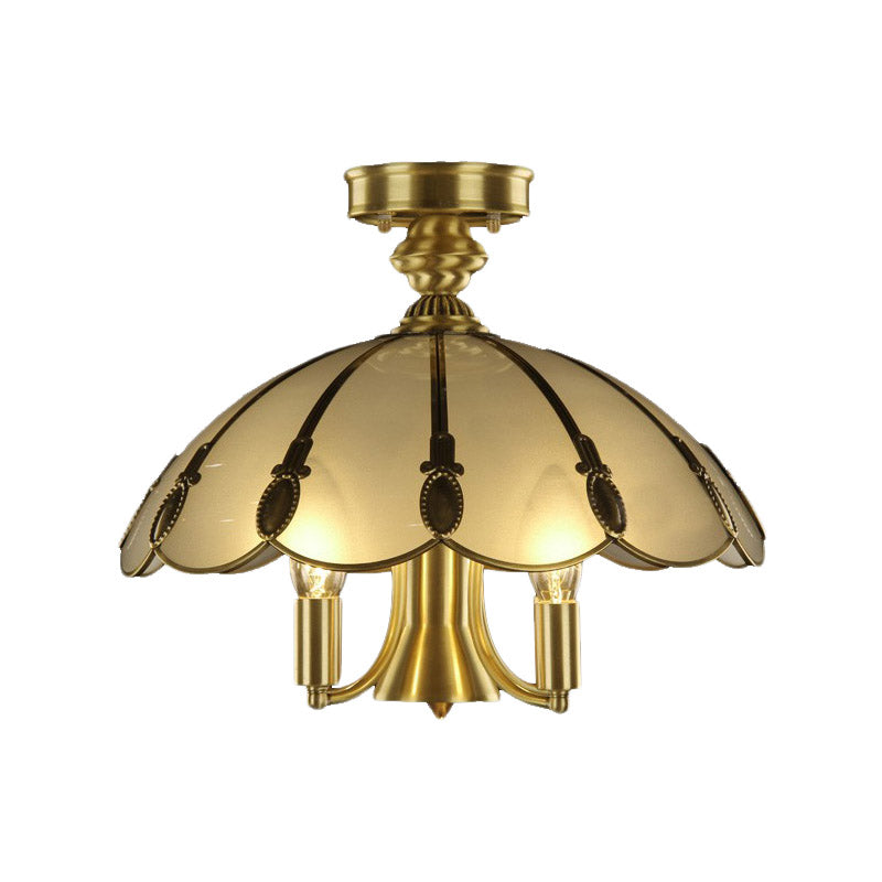 5 Bulbs Sheep/Oval Ceiling Light Fixture Vintage Brass Mouth Blown Opal Glass Semi Flush Mount Lighting for Bedroom Clearhalo 'Ceiling Lights' 'Close To Ceiling Lights' 'Close to ceiling' 'Glass shade' 'Glass' 'Semi-flushmount' Lighting' 283443