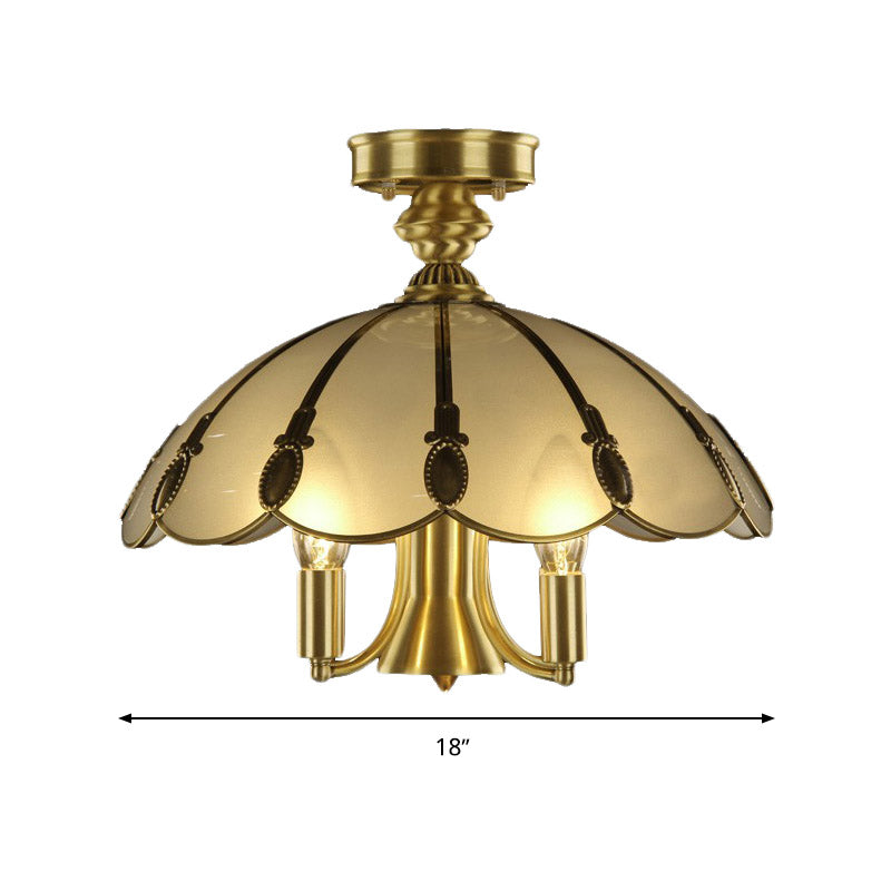 5 Bulbs Sheep/Oval Ceiling Light Fixture Vintage Brass Mouth Blown Opal Glass Semi Flush Mount Lighting for Bedroom Clearhalo 'Ceiling Lights' 'Close To Ceiling Lights' 'Close to ceiling' 'Glass shade' 'Glass' 'Semi-flushmount' Lighting' 283444