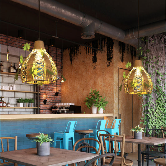 Natural Rope Domed Hanging Lamp Lodge Stylish 1 Head Restaurant Pendant Lighting in Beige Beige Clearhalo 'Ceiling Lights' 'Industrial Pendants' 'Industrial' 'Middle Century Pendants' 'Pendant Lights' 'Pendants' 'Tiffany' Lighting' 28346