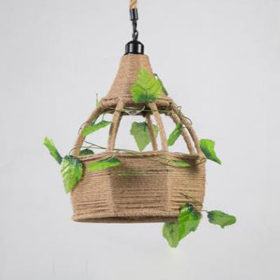 Natural Rope Domed Hanging Lamp Lodge Stylish 1 Head Restaurant Pendant Lighting in Beige Clearhalo 'Ceiling Lights' 'Industrial Pendants' 'Industrial' 'Middle Century Pendants' 'Pendant Lights' 'Pendants' 'Tiffany' Lighting' 28348