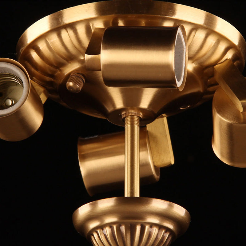 Brass 4 Lights Semi Flush Mount Chandelier Traditional Curved Frosted Glass Dome Ceiling Mounted Light for Living Room Clearhalo 'Ceiling Lights' 'Chandeliers' 'Close To Ceiling Lights' 'Close to ceiling' 'Glass shade' 'Glass' 'Semi-flushmount' Lighting' 283484