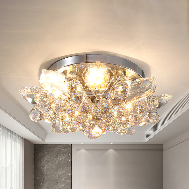 Clear Crystal Ball Cascade Ceiling Lighting Contemporary Gold/Silver LED Semi Flush Mount Silver Clearhalo 'Ceiling Lights' 'Close To Ceiling Lights' 'Close to ceiling' 'Flush mount' Lighting' 283491