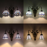 2 Heads Wall Light Fixture Baroque Dome/Flared Shape White/Blue/Purple Glass Sconce Light with Mermaid Decoration Clearhalo 'Industrial' 'Middle century wall lights' 'Tiffany wall lights' 'Tiffany' 'Wall Lamps & Sconces' 'Wall Lights' Lighting' 28354