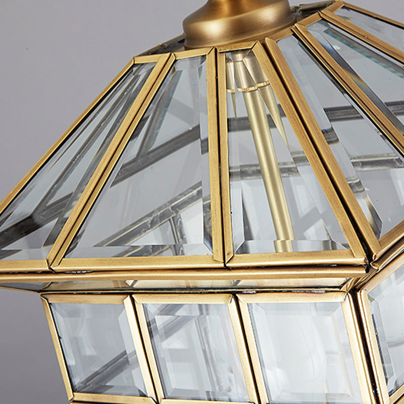 10"/12" W Lantern Clear Glass Chandelier Light Colonial 3 Bulbs Yard Pendant Lamp Clearhalo 'Ceiling Lights' 'Chandeliers' 'Glass shade' 'Glass' Lighting' 283553