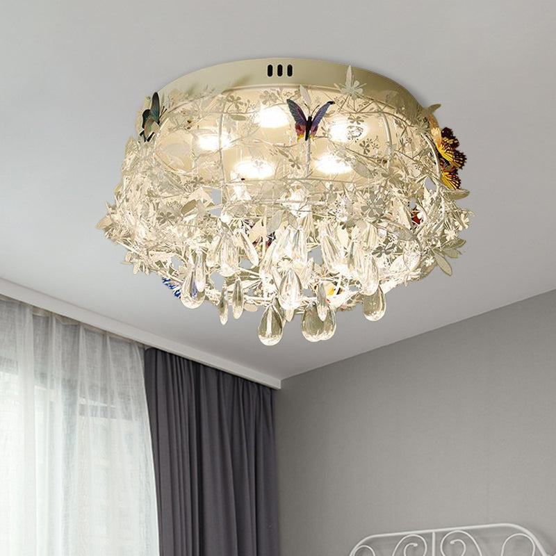 18"/23.5" Wide Cascade Ceiling Mounted Light Contemporary Teardrop Crystal 5 Heads Nickel Flush Light Nickel 18" Clearhalo 'Ceiling Lights' 'Close To Ceiling Lights' 'Close to ceiling' 'Flush mount' Lighting' 283560