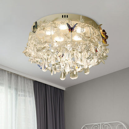 18"/23.5" Wide Cascade Ceiling Mounted Light Contemporary Teardrop Crystal 5 Heads Nickel Flush Light Nickel 18" Clearhalo 'Ceiling Lights' 'Close To Ceiling Lights' 'Close to ceiling' 'Flush mount' Lighting' 283560