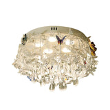 18"/23.5" Wide Cascade Ceiling Mounted Light Contemporary Teardrop Crystal 5 Heads Nickel Flush Light Clearhalo 'Ceiling Lights' 'Close To Ceiling Lights' 'Close to ceiling' 'Flush mount' Lighting' 283563